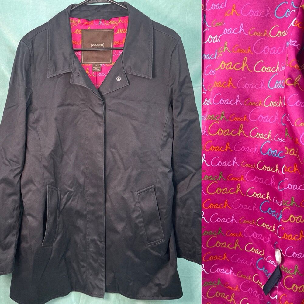 COACH 1941 Jacket Women's Sz. Large Black Hidden Button Coat-Slit Pockets READ!
